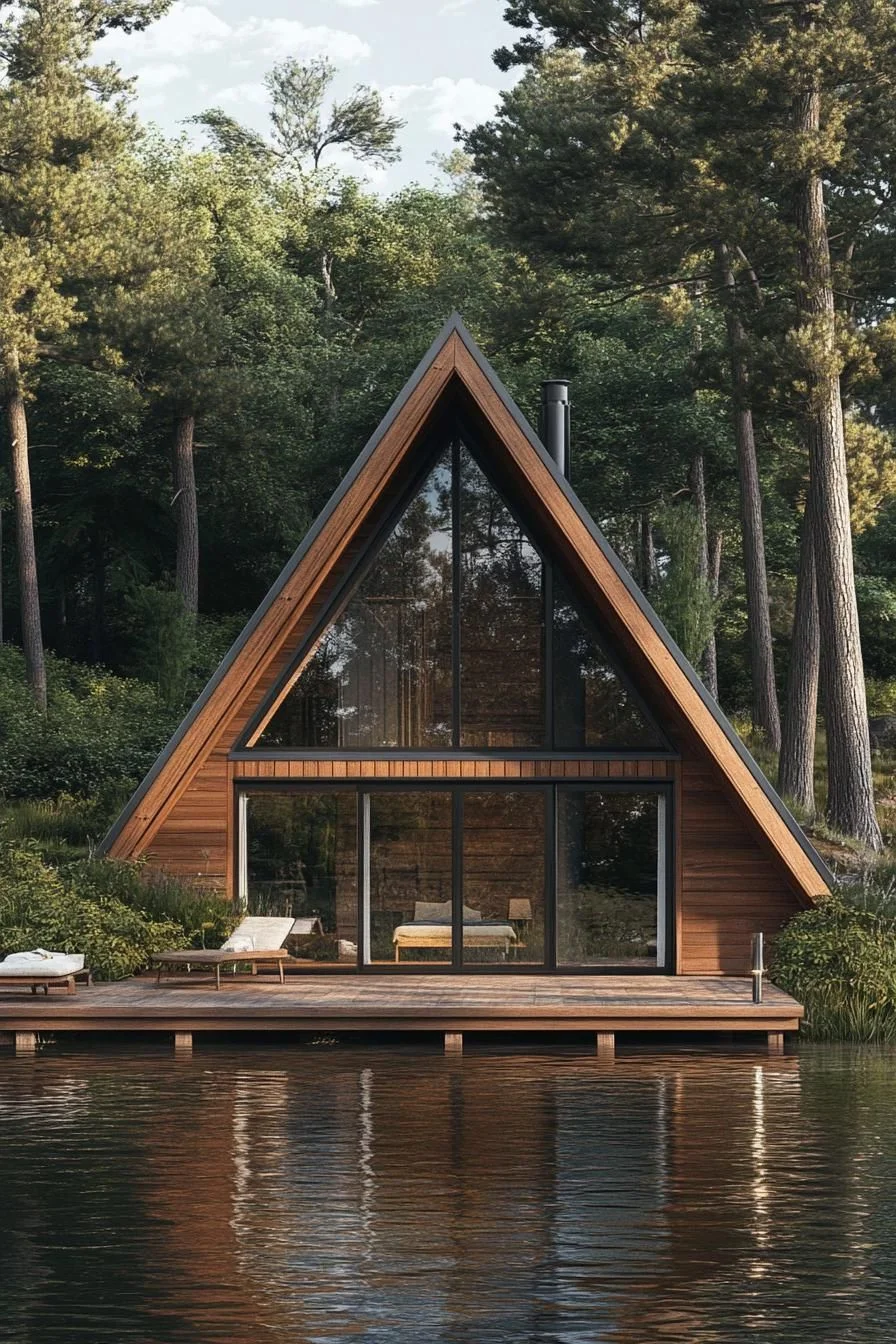 A Glass Pyramid Refuge by the Lake