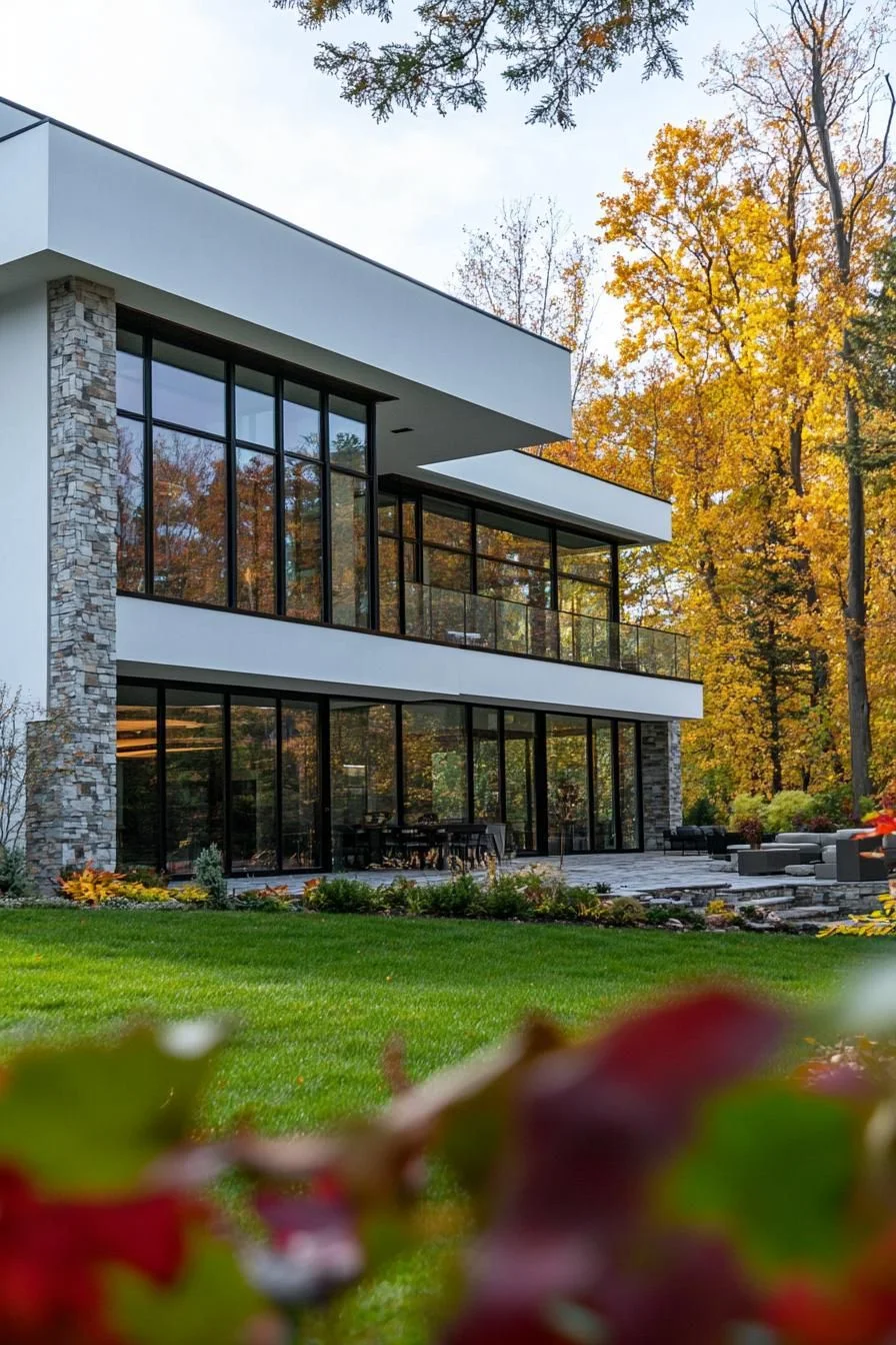 Glass-Walled Home in Fall Colors