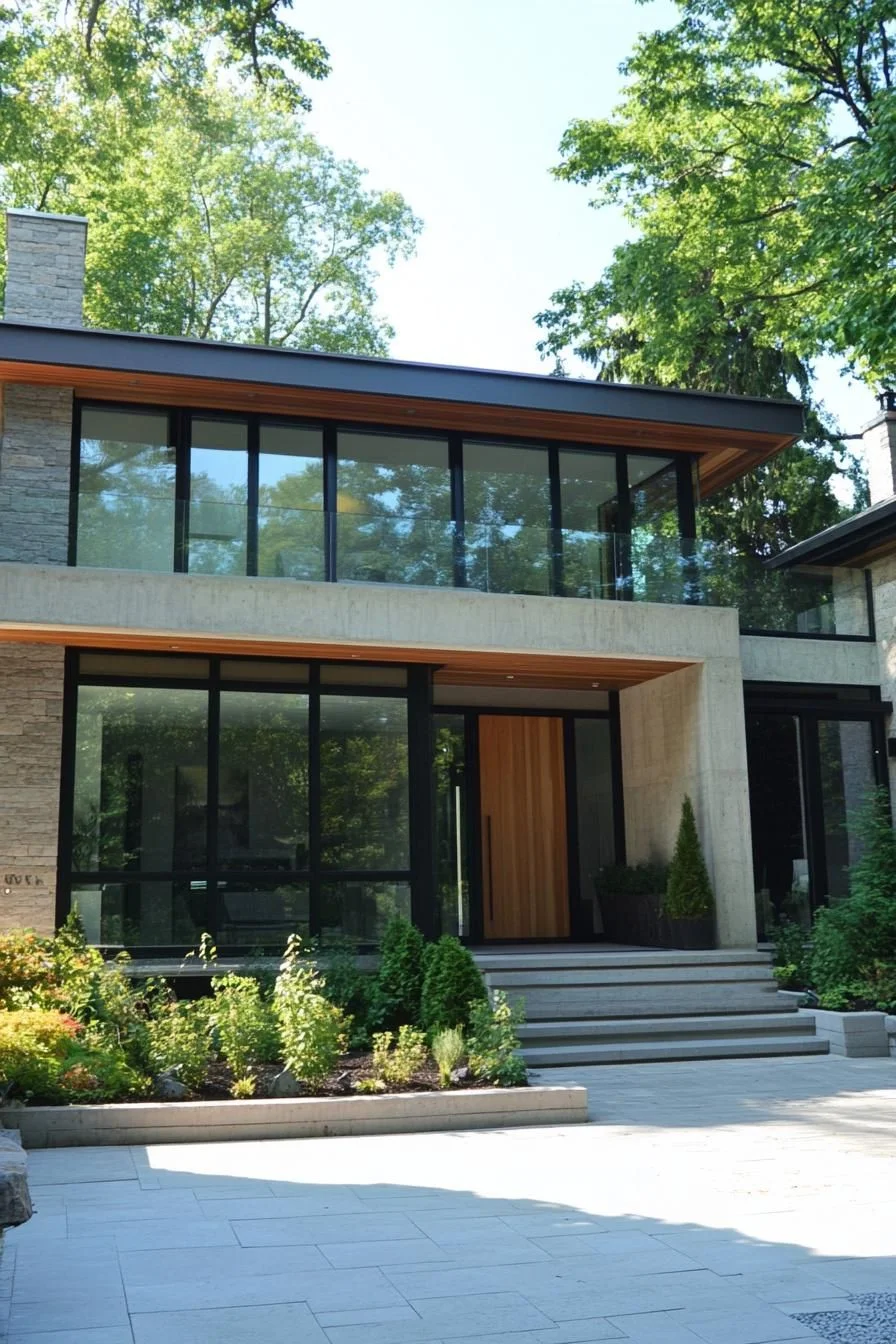 Concrete Facade Set in a Garden Grove