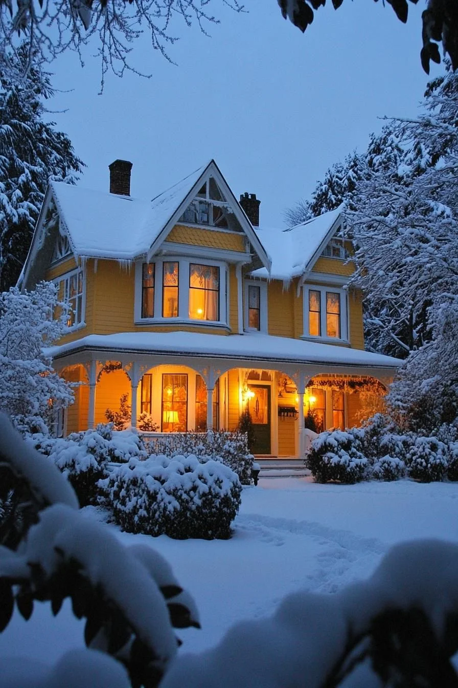 Sunny Yellow House in Snowy Surroundings