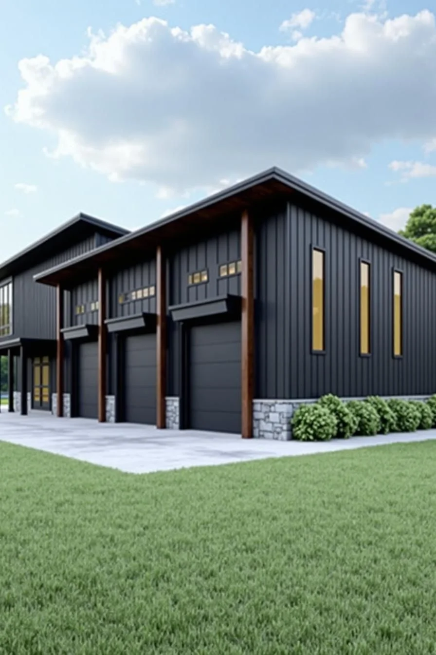 Dark Timber Garage House Villa