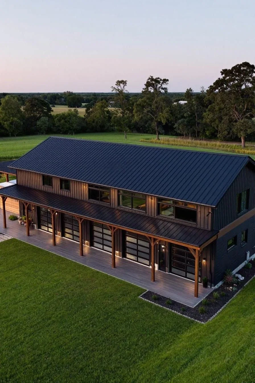 A Steel Barndominium Calm at Sunset