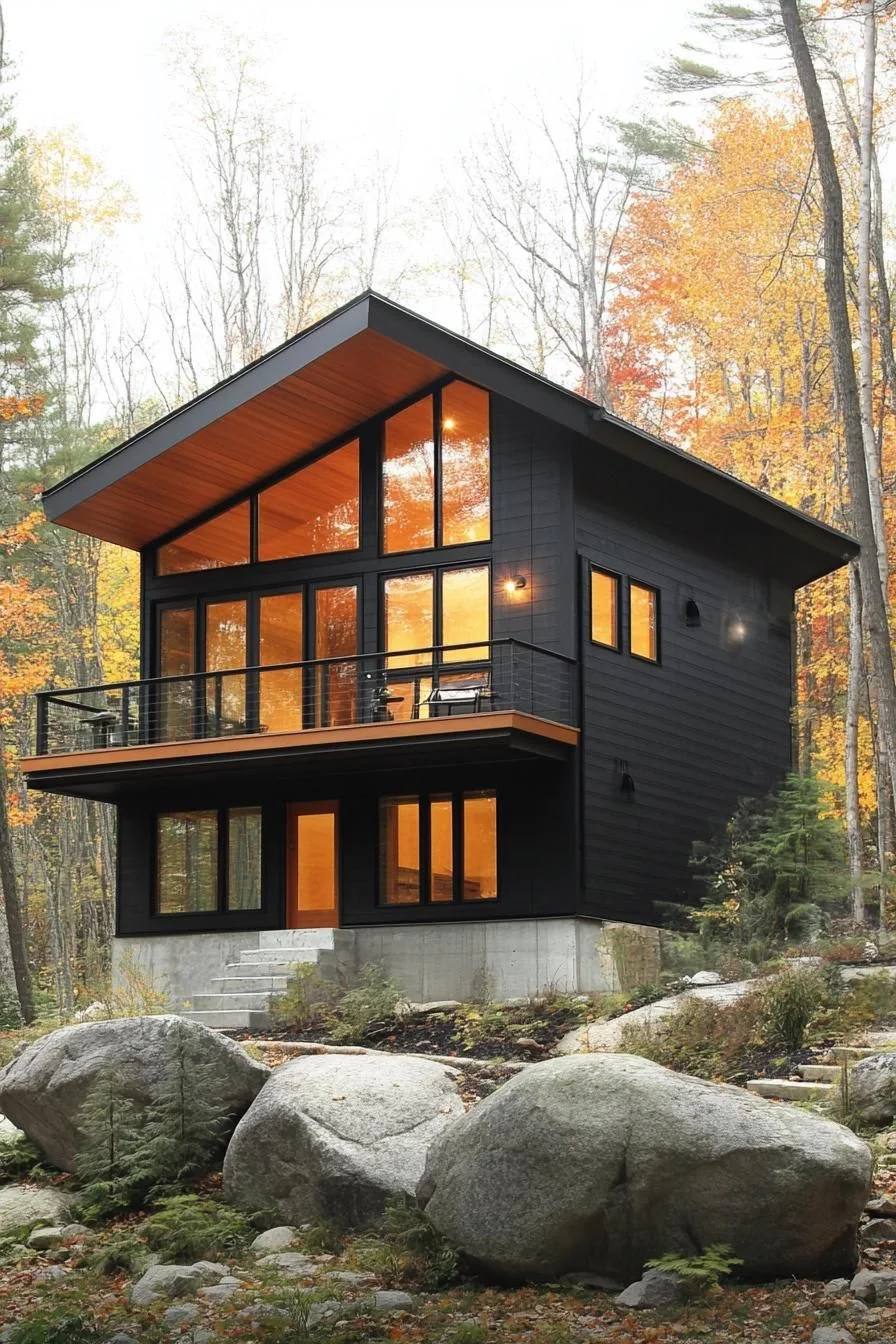 Sleek Cabin Retreat with Glowing Windows