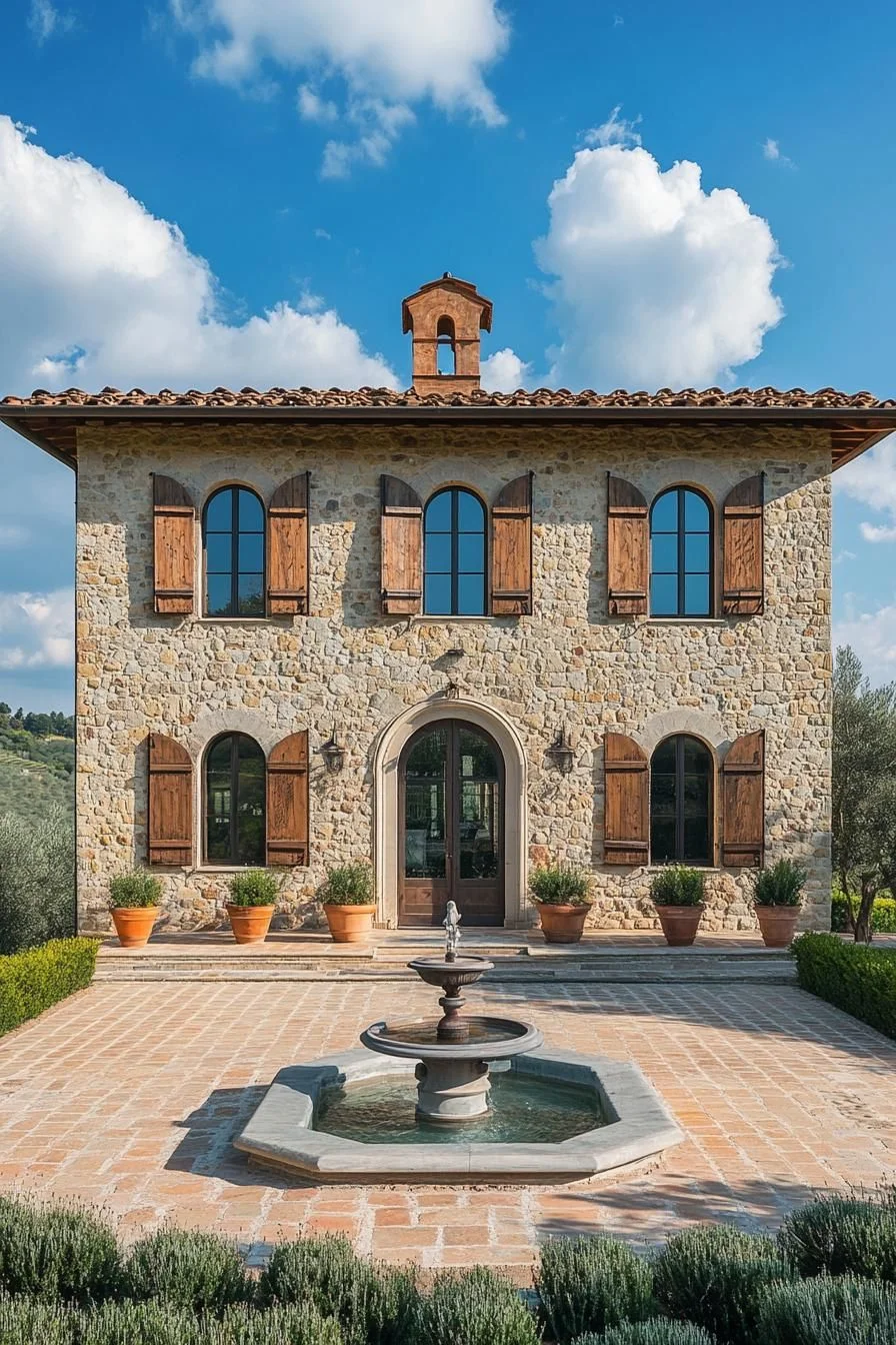 Tuscan Stone Facade with Wooden Shutters