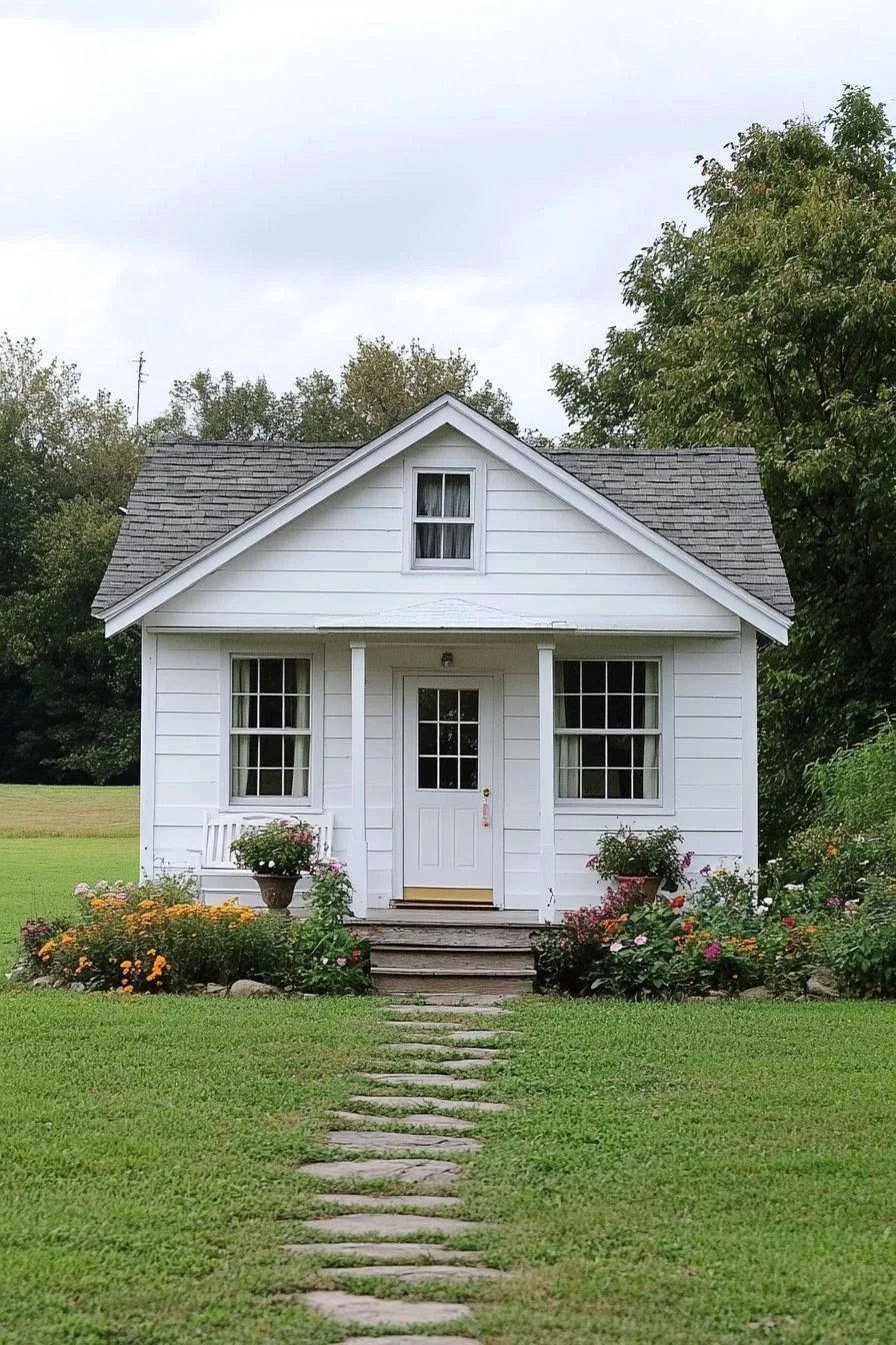 A Small White Cottage Near the Trees