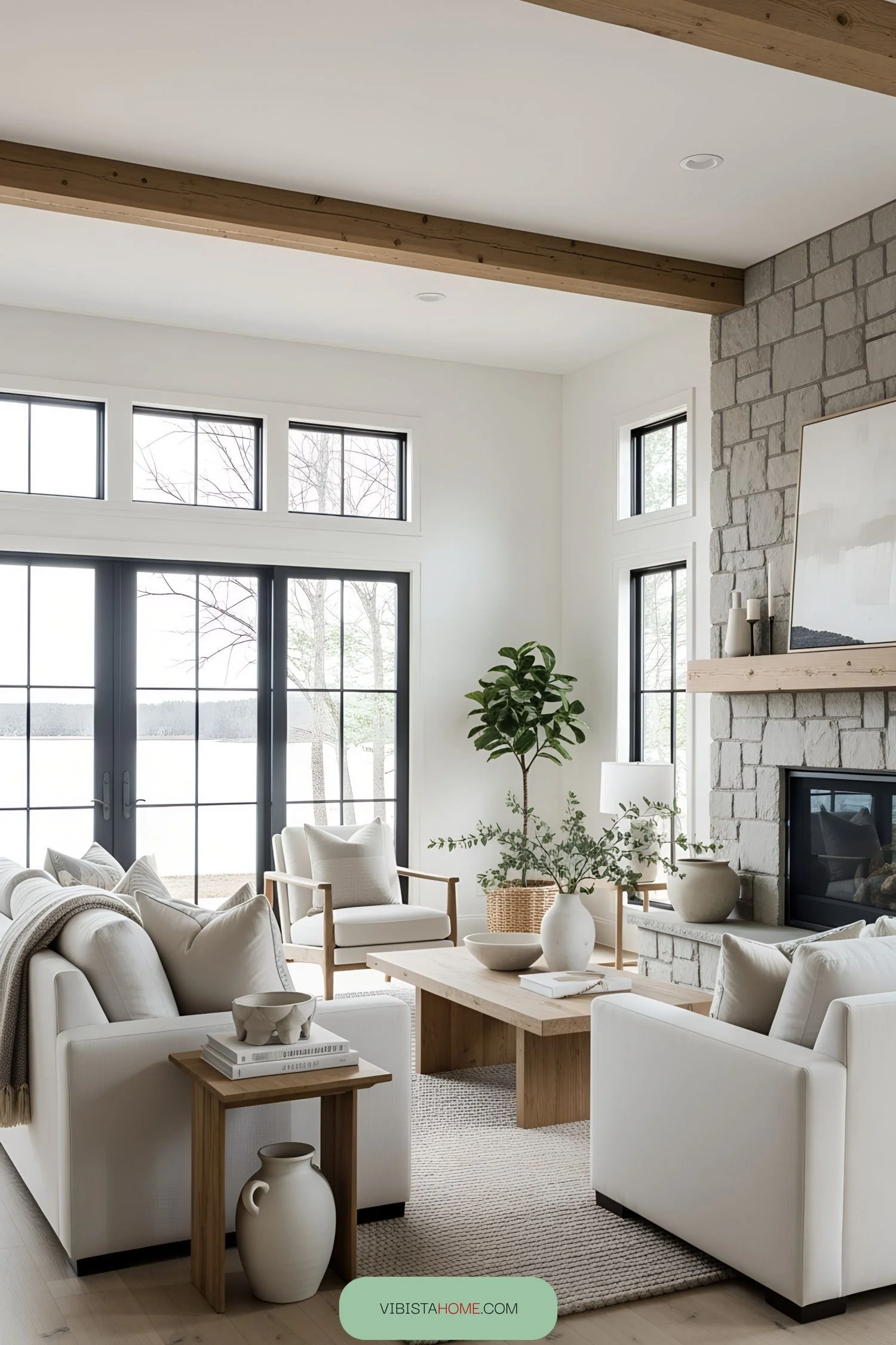 Lakeside Living Room with Panoramic Views