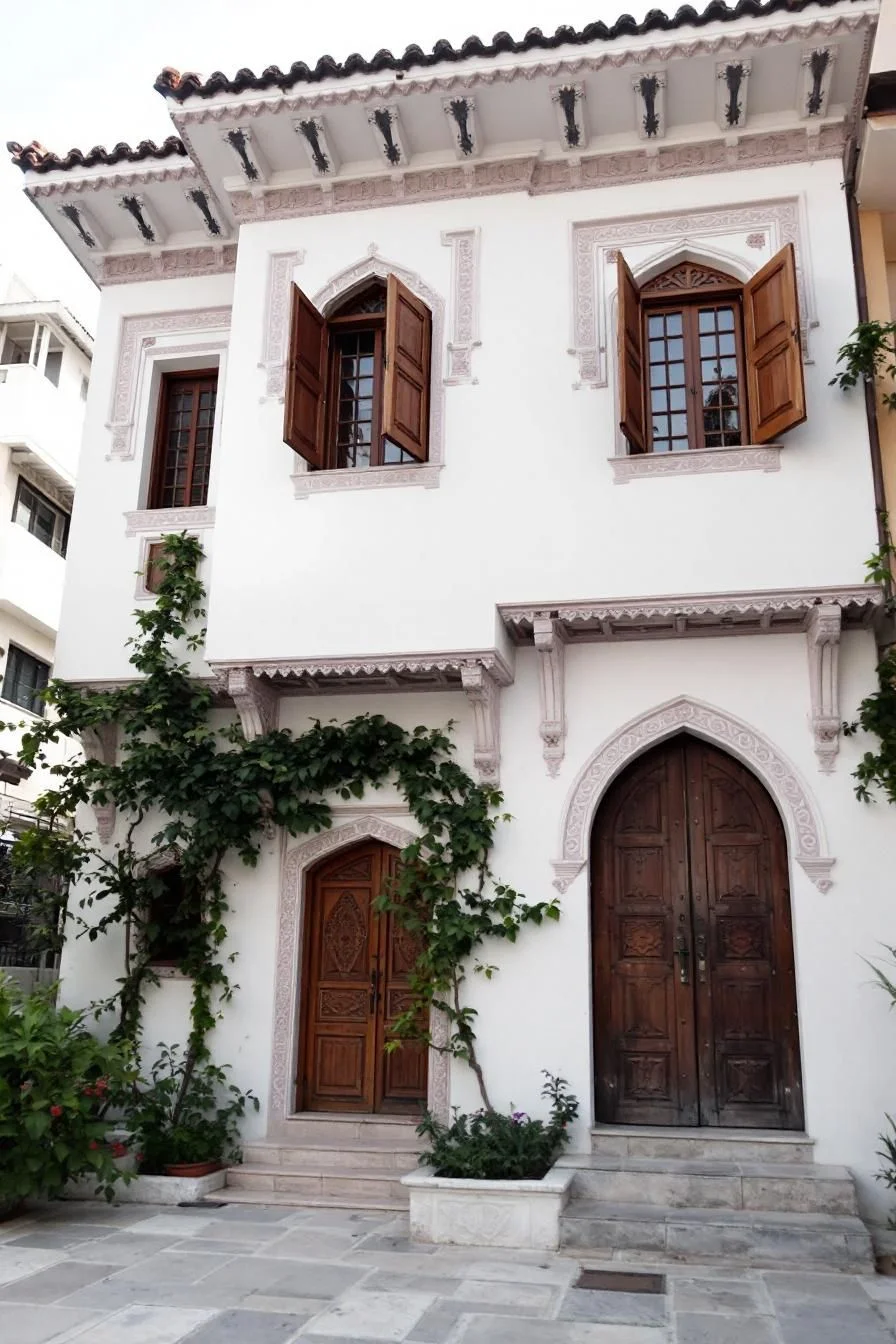 A White Facade With Wooden Detail