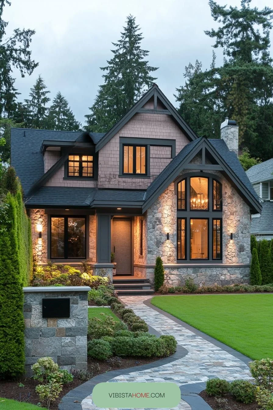 Warm Glow on a Cozy Stone Manor