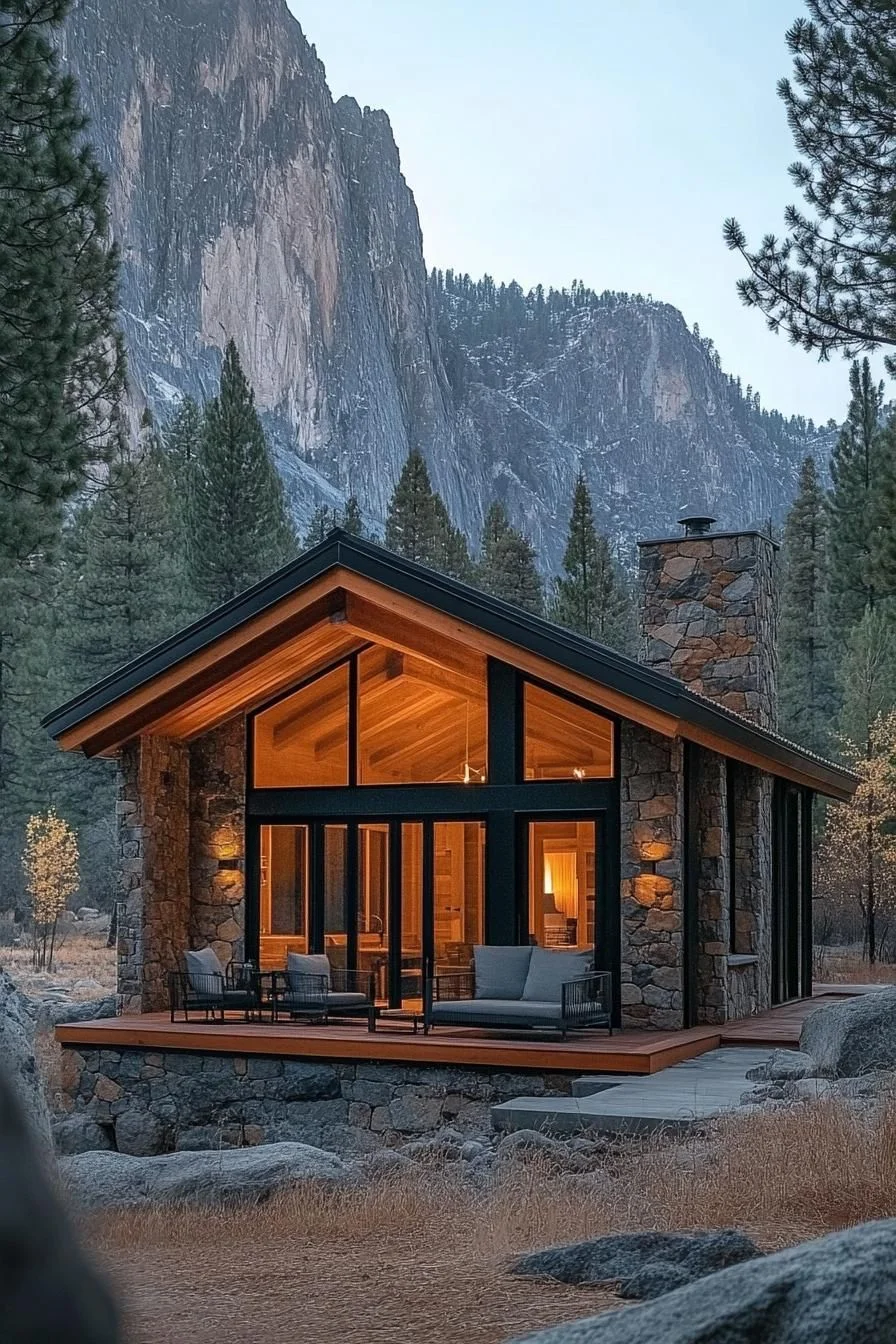 A Cabin Set Against Tall Cliffs
