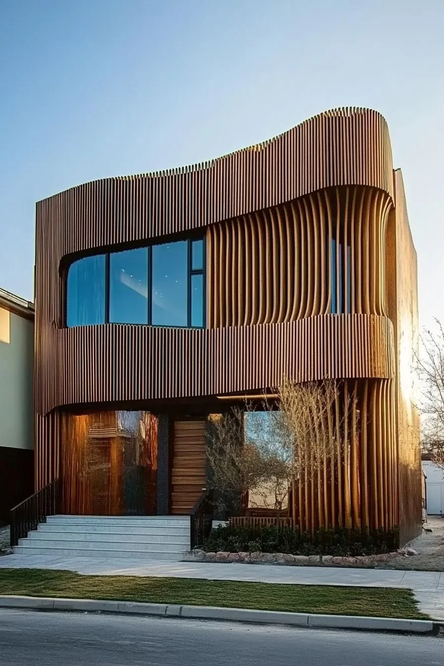 Wooden Ballet of Curved Facade Lines