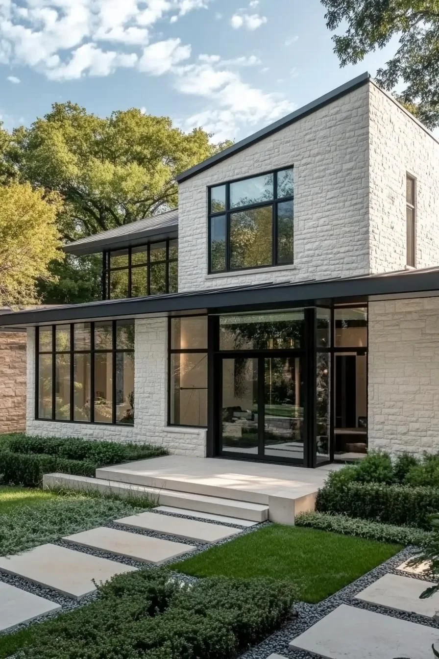Modern Stone Home with Towering Windows