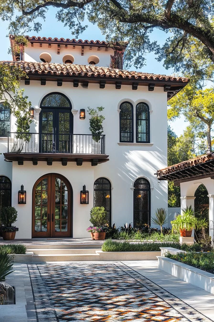 A Villa in Bloom Under Dappled Sun