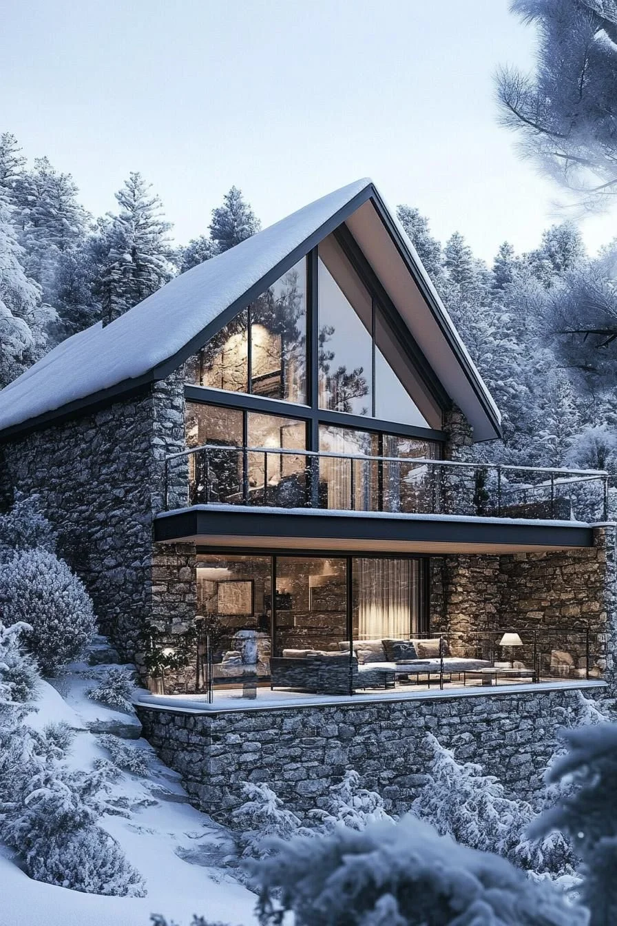 Snowy Stone-Clad Mountain Home