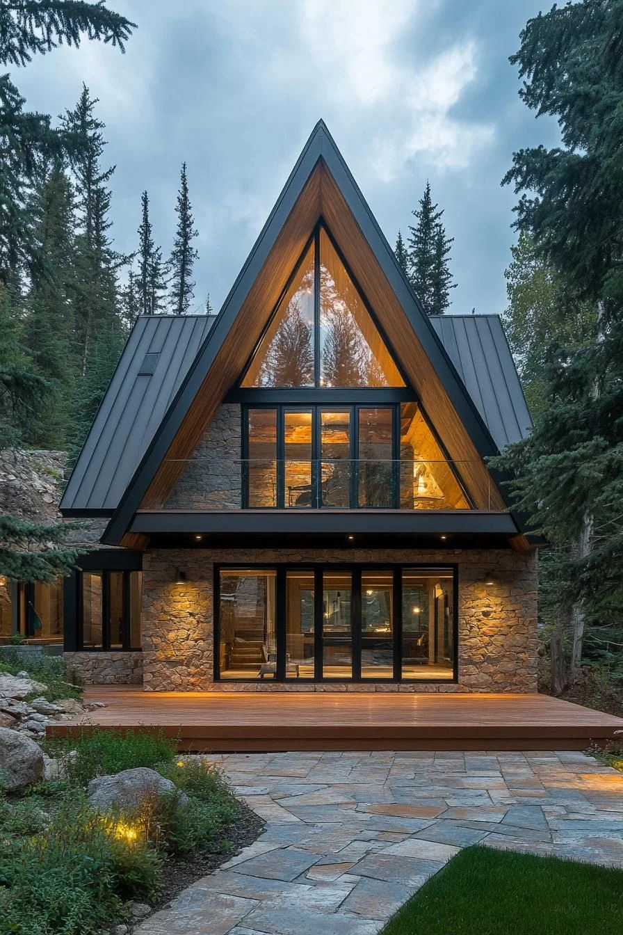 Architectural A-Frame Among the Pines