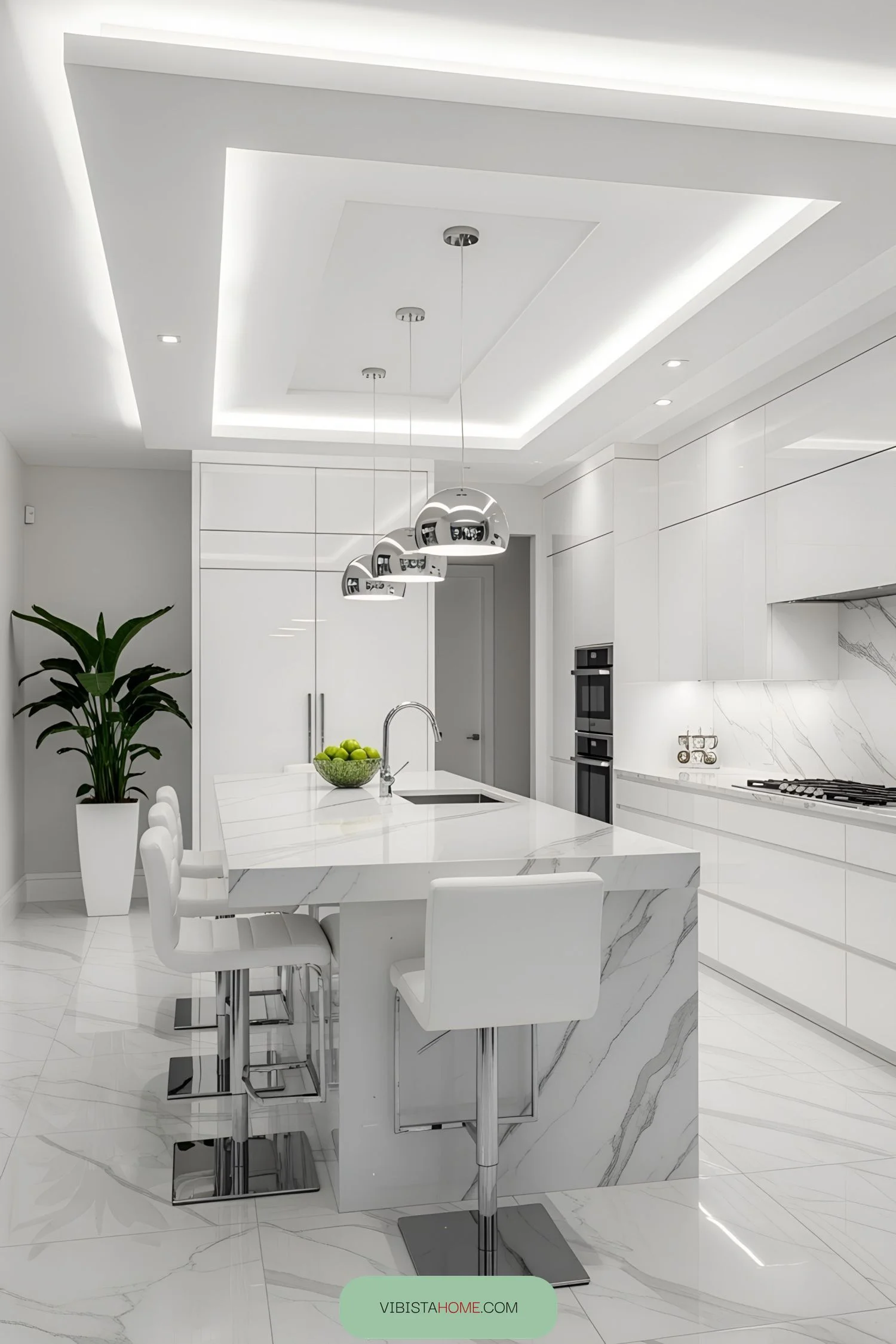Metallic Accents Bring Shine to a Glossy Kitchen