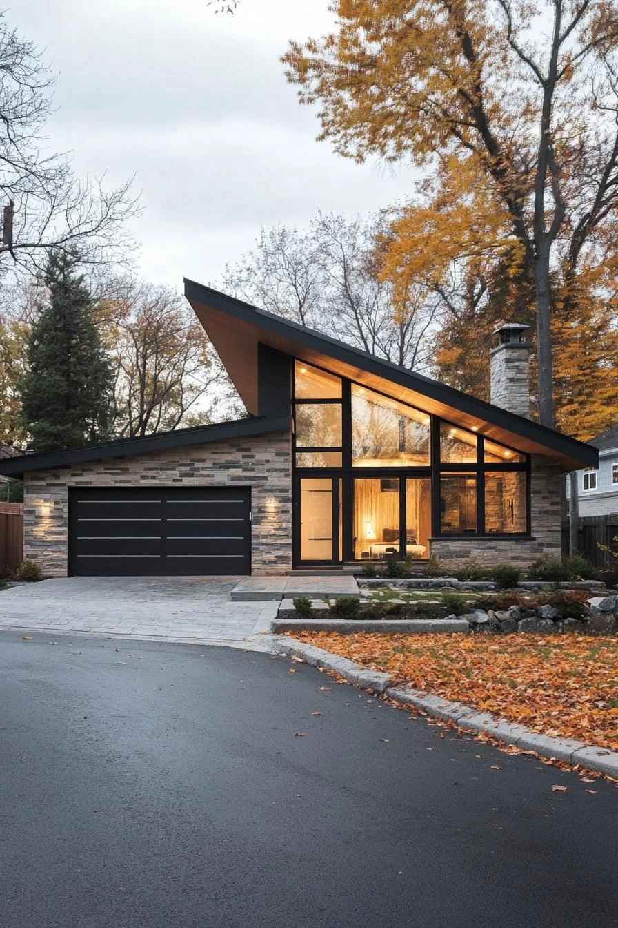 Slanted Rooflines Framed by Autumn Colors