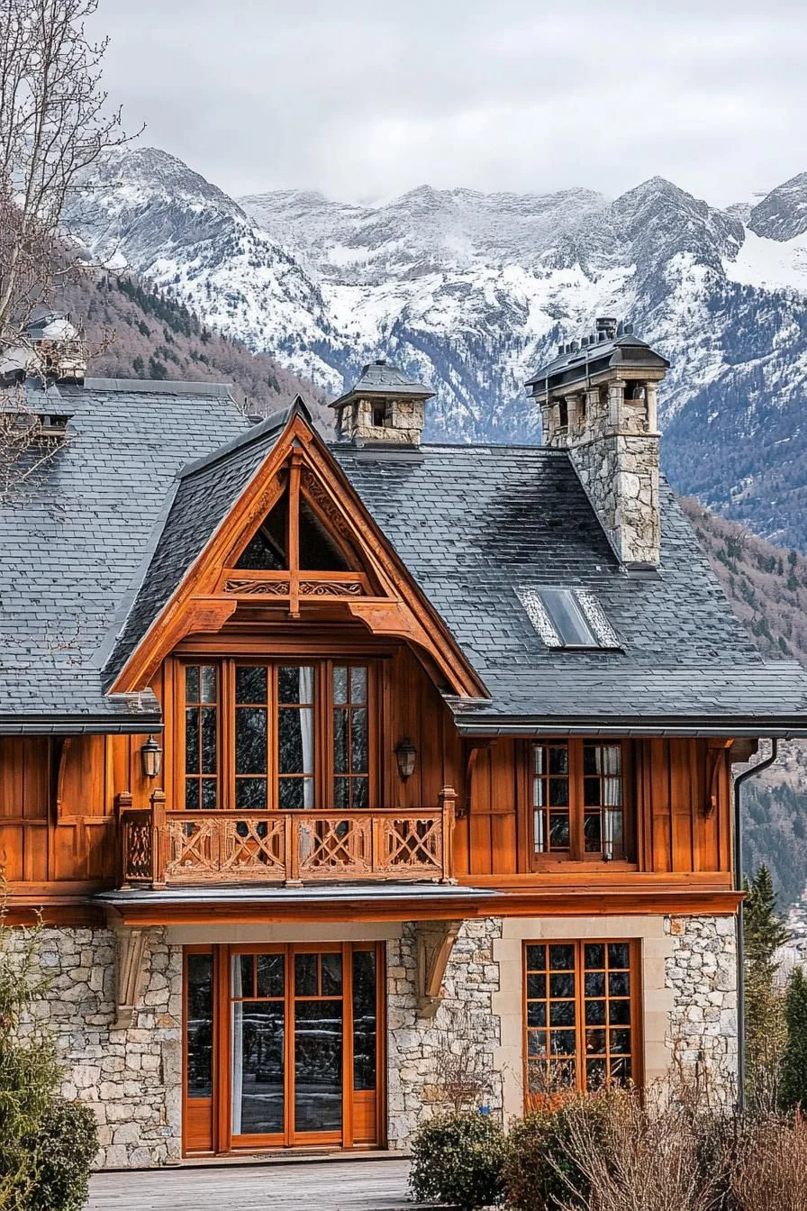 Slate Roofs With Dormer Windows and Carved Wood Details