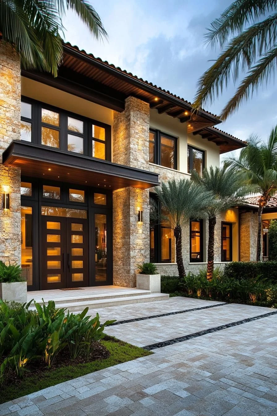 Stone and Palm Trees in Harmony
