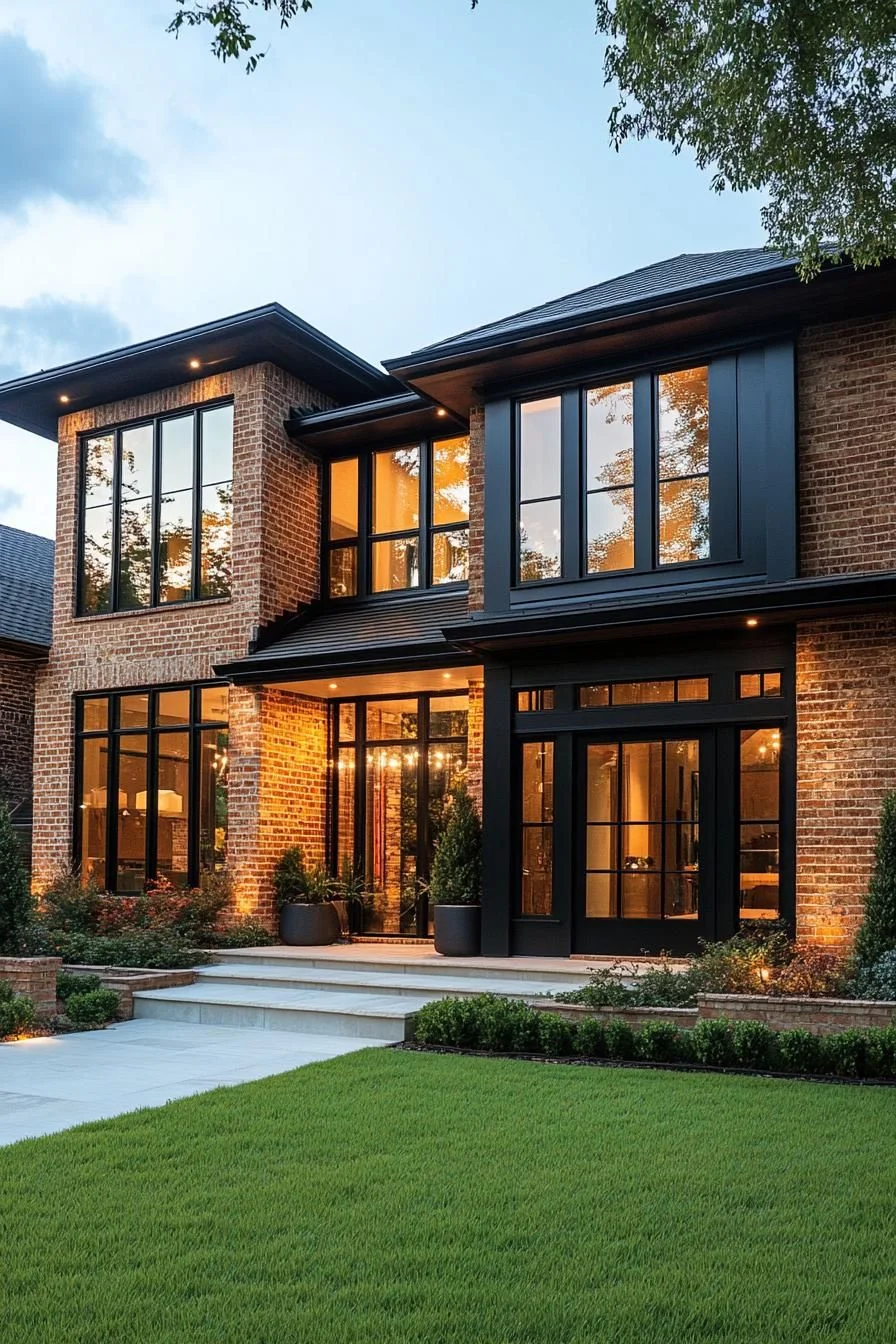 Brick Facade Lit at Dusk