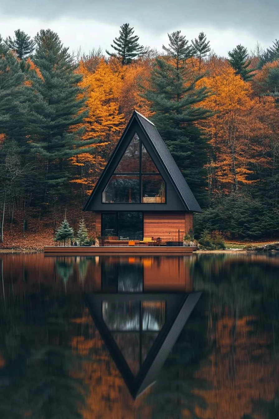 A Lakeside A-Frame Cabin and Its Reflection