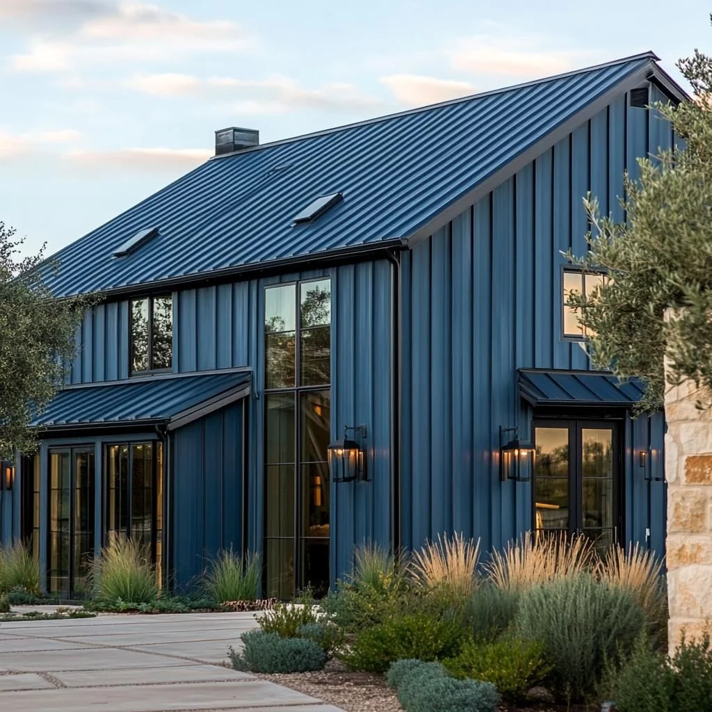 Blue Metal Siding With Cozy Views