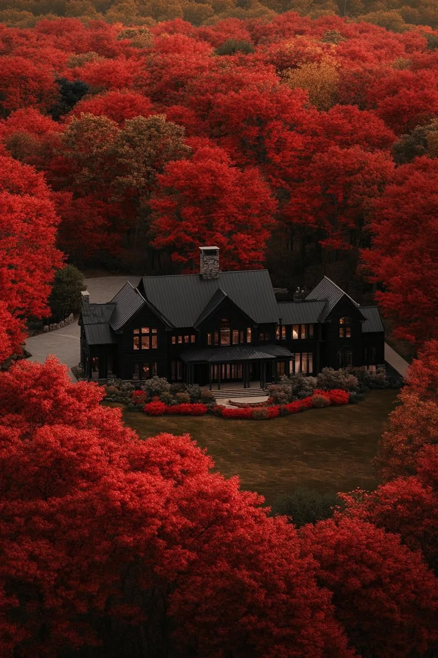 Autumn Scene Wrapped in Scarlet Leaves
