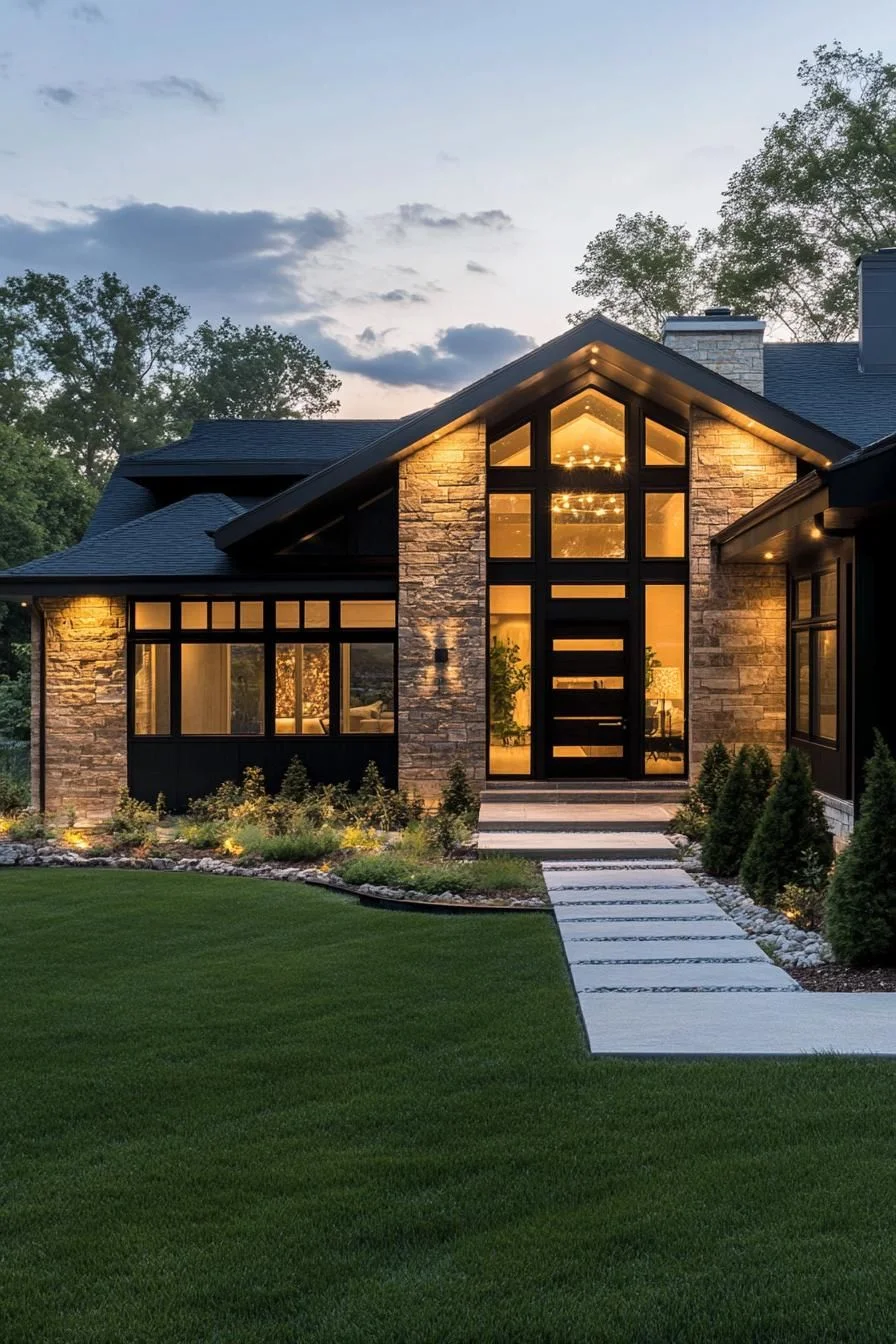 A Stone Facade Lit Up at Night