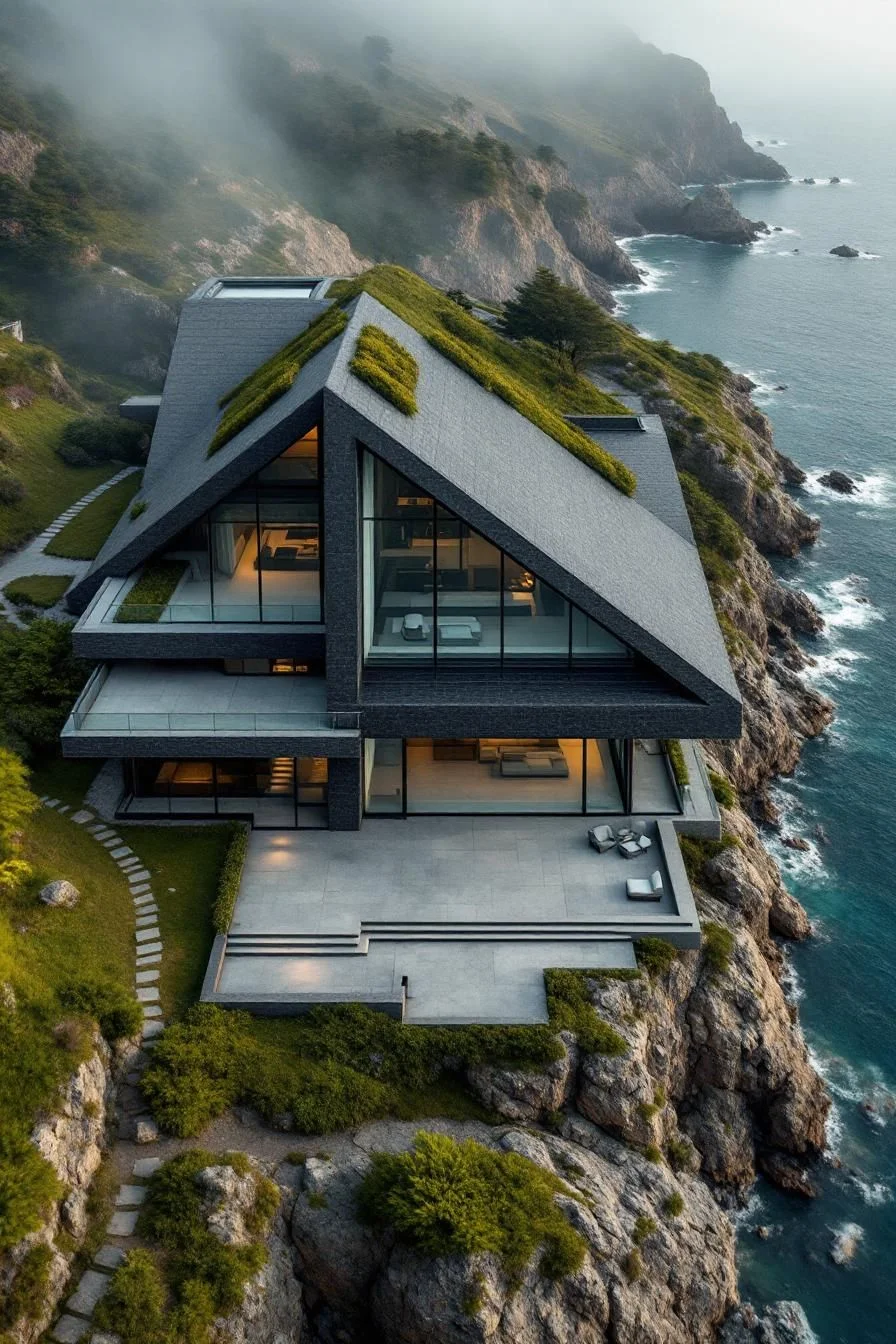 Cliffside Concrete Home With Slate Accents