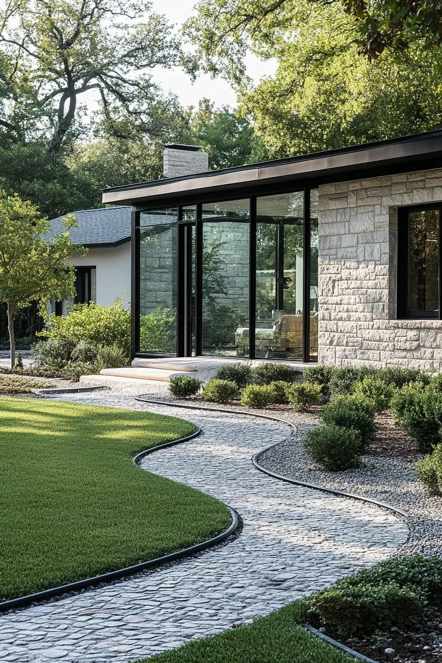 Curved Stone Retreat with Elegant Glasswork