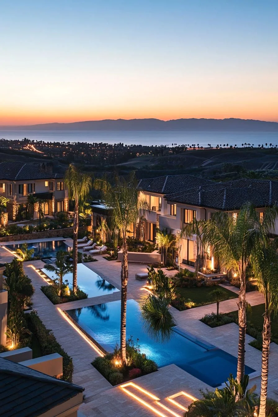 A Modern Mansion Glowing at Sunset