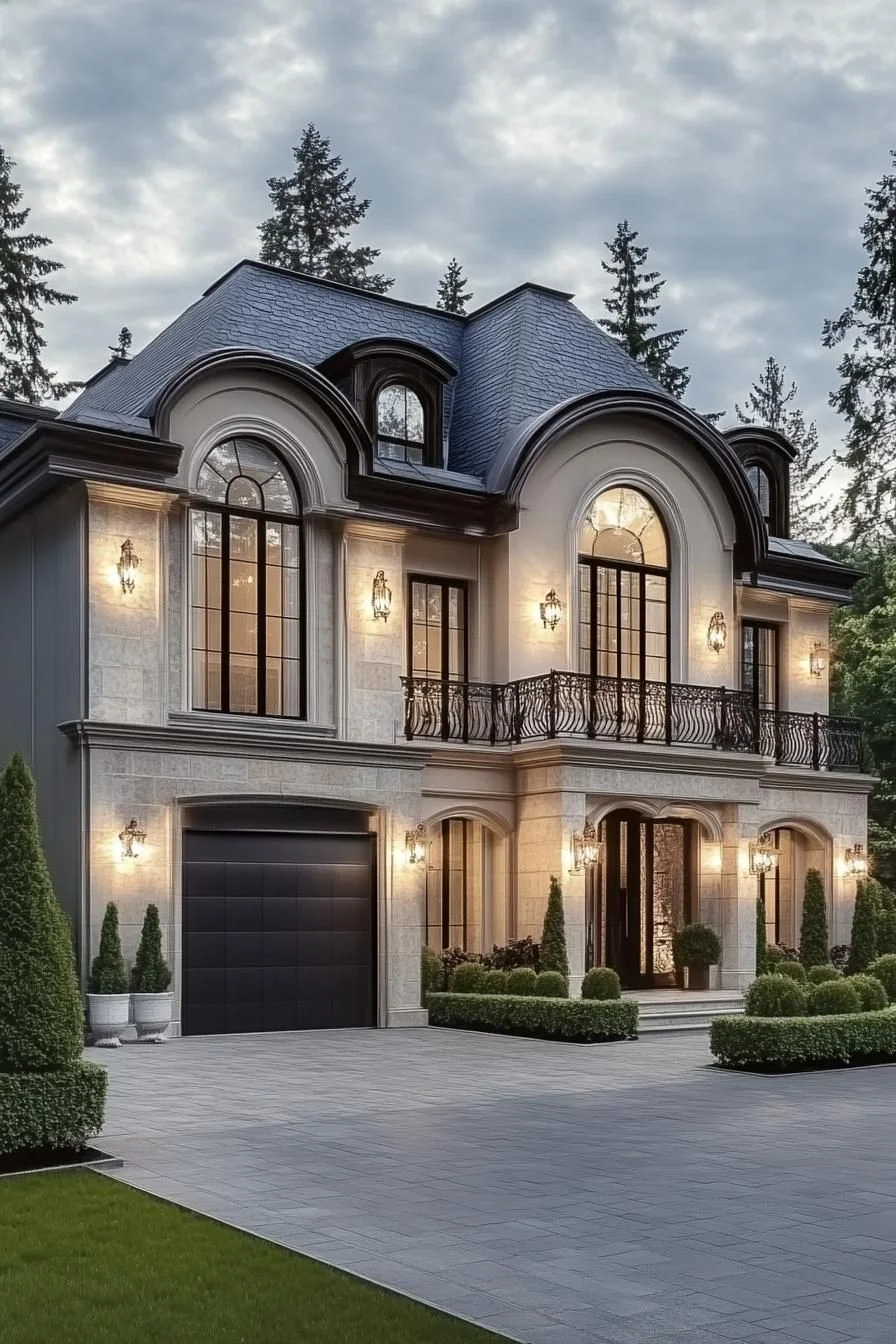 A Refined Neo-Classical Home at Dusk