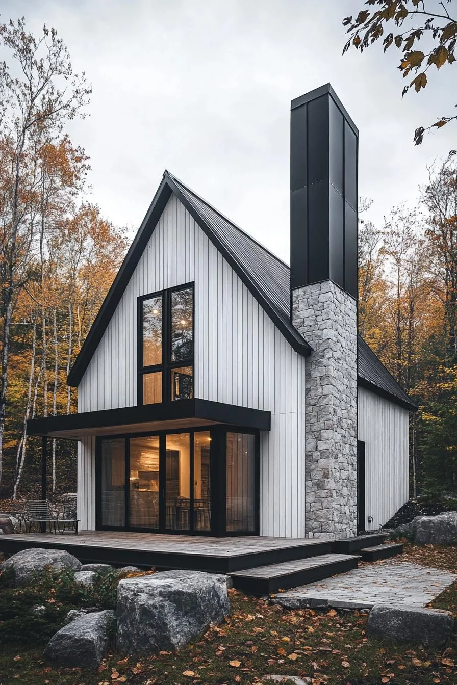 Minimalist Cabin Among Autumn Leaves