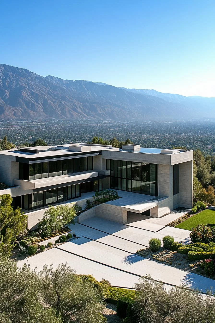 Concrete Estate Framed by Mountains