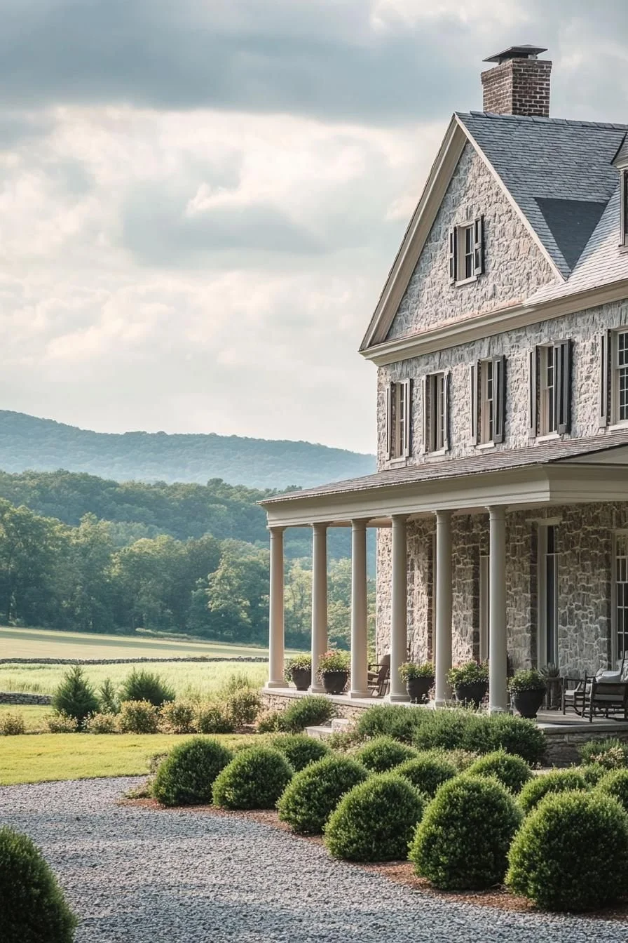 Graceful Stone Homestead Overlooking a Green Meadow