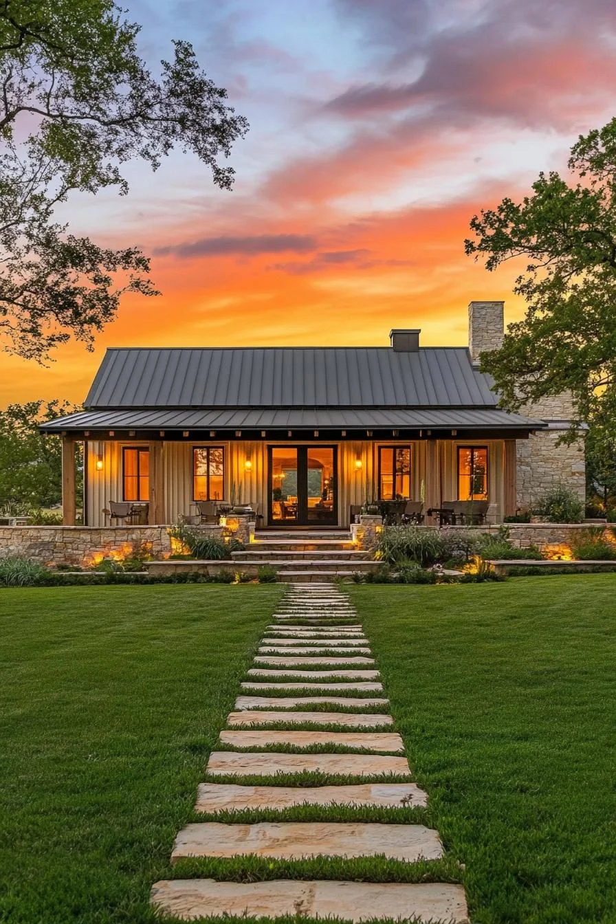 Quiet Cabin-Style Barndominium at Sunset