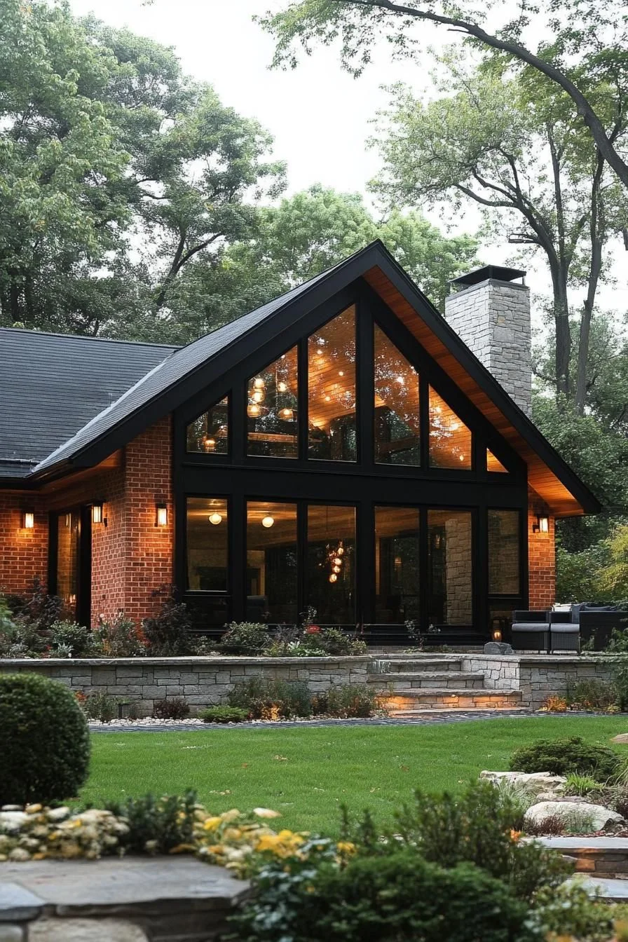 Brick and Glass Gable House Design