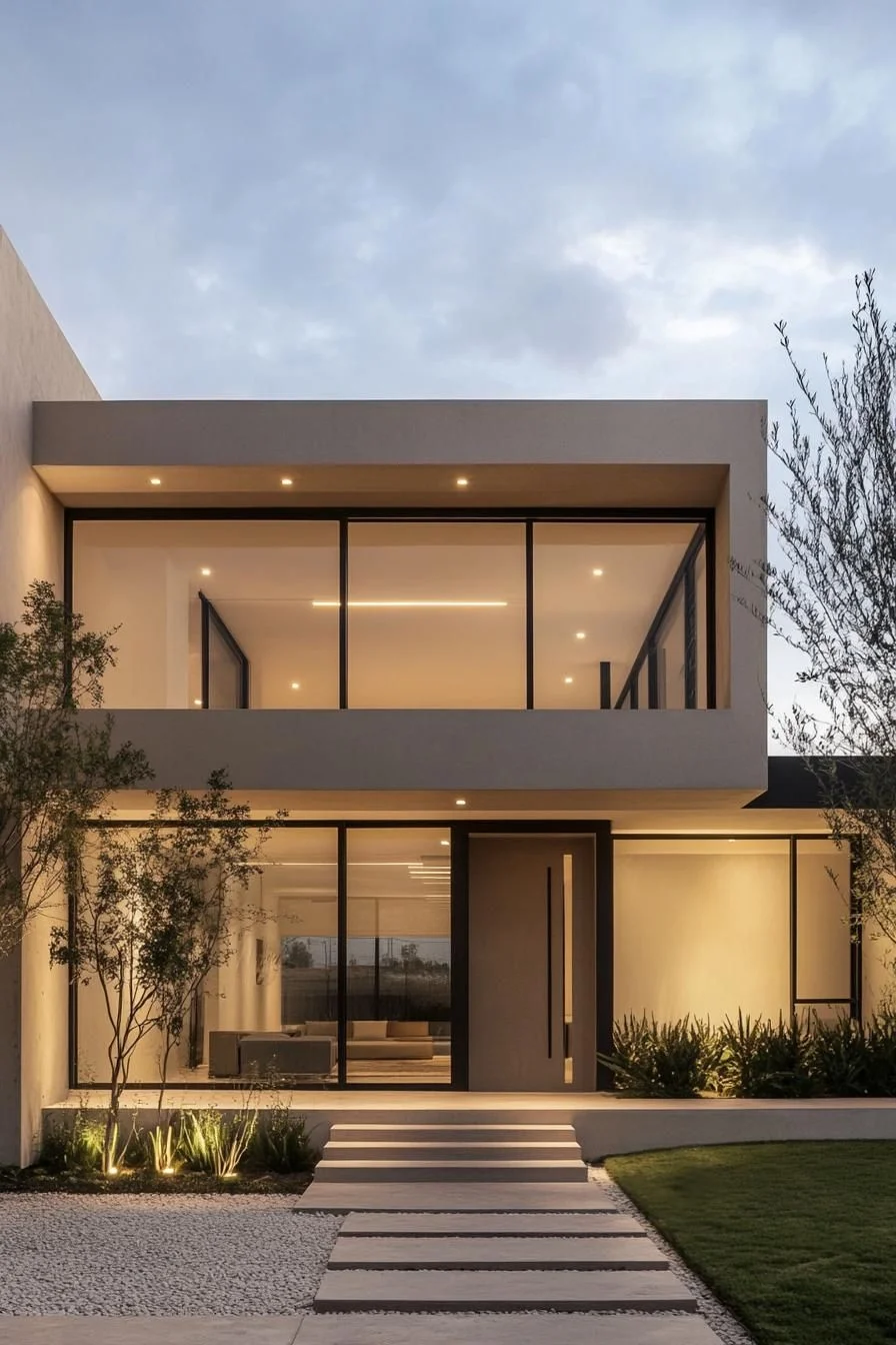 A Boxy Silhouette Lit Up at Dusk
