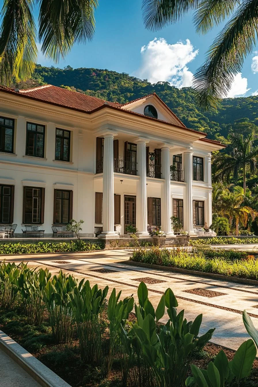 Grand Manor Framed by Tropical Palms