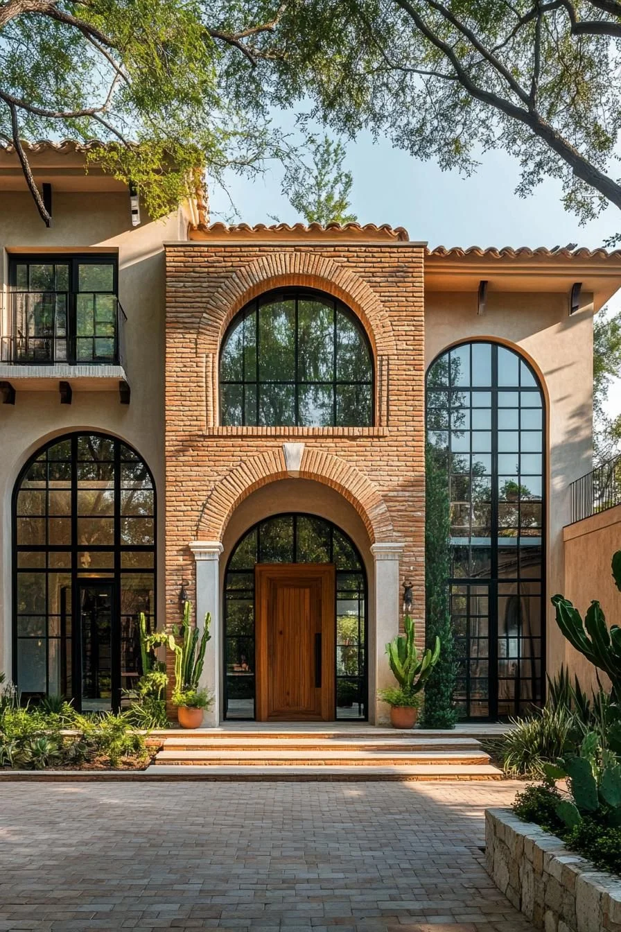 A Brick Home With Glass Accents