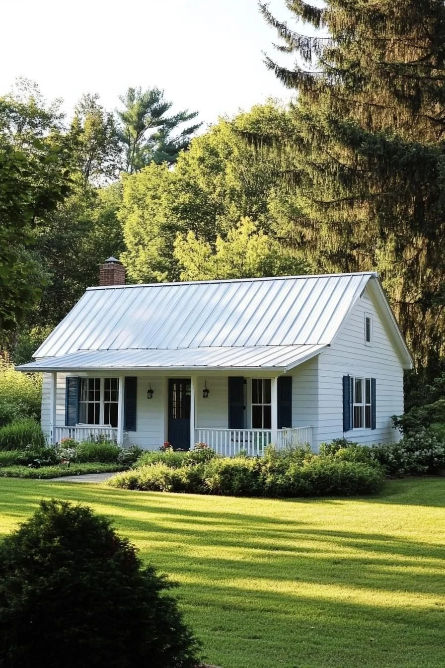 A Tiny White Cottage in the Woods