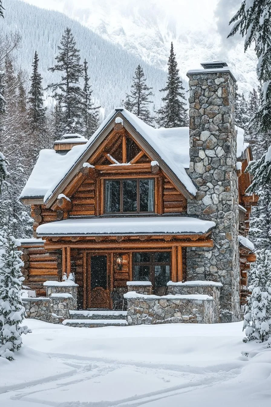 Log Cabin With a Snow-Dusted Stovepipe