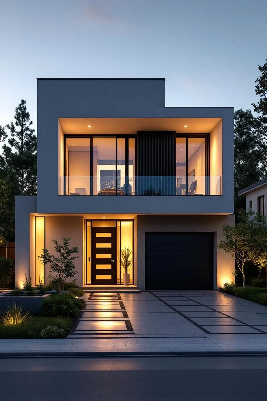 A Modern Cube With a Glowing Facade