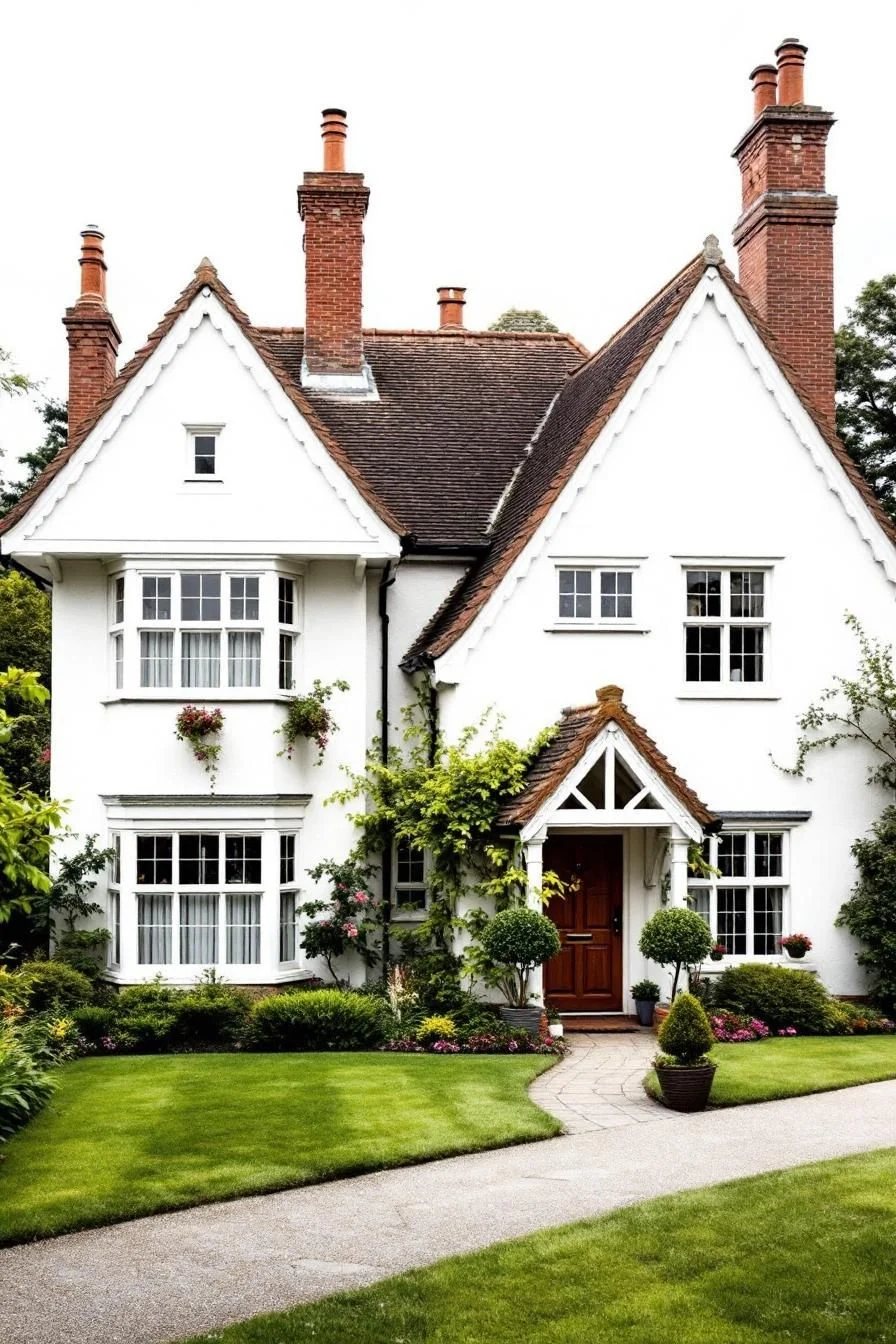 A Stately White House With Grand Chimneys