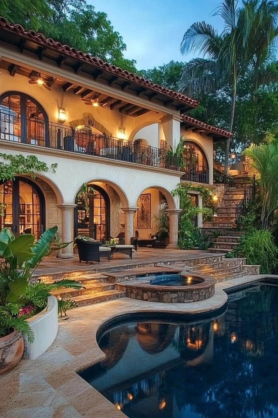 A Twilight Terrace With Tropical Style