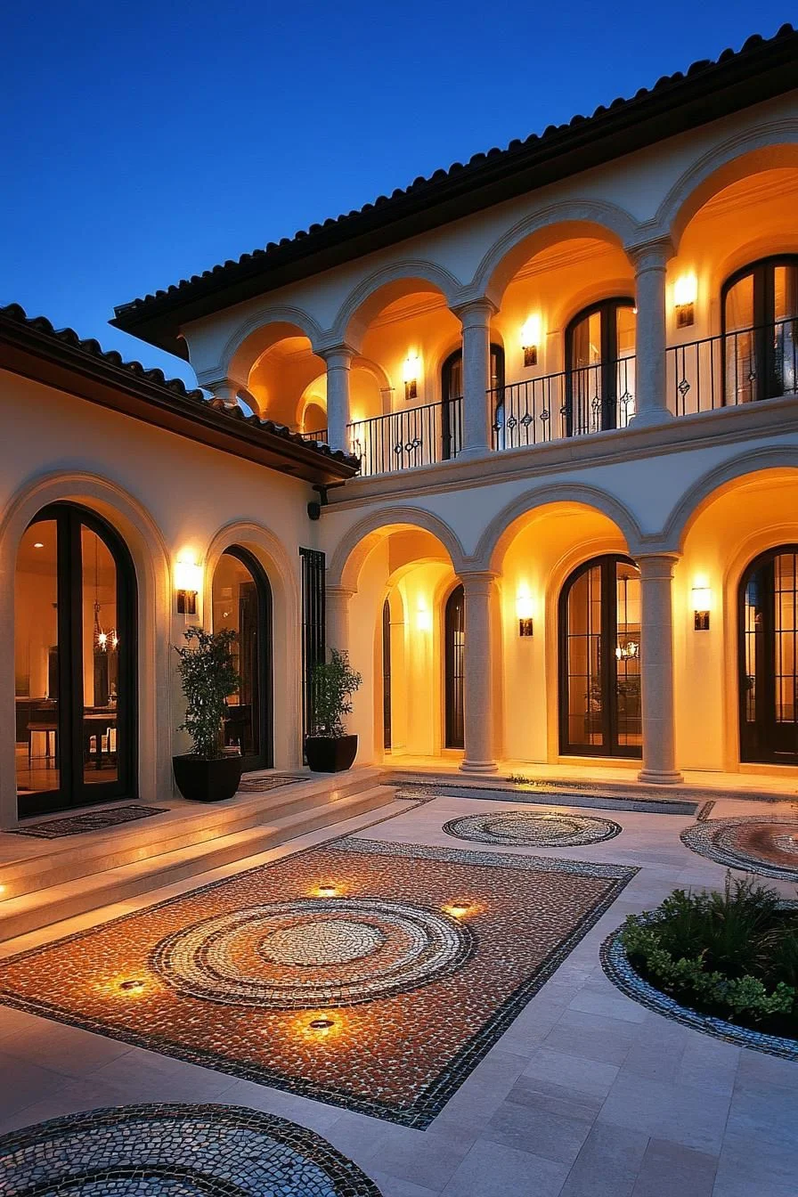 Spanish Villa Lit at Twilight
