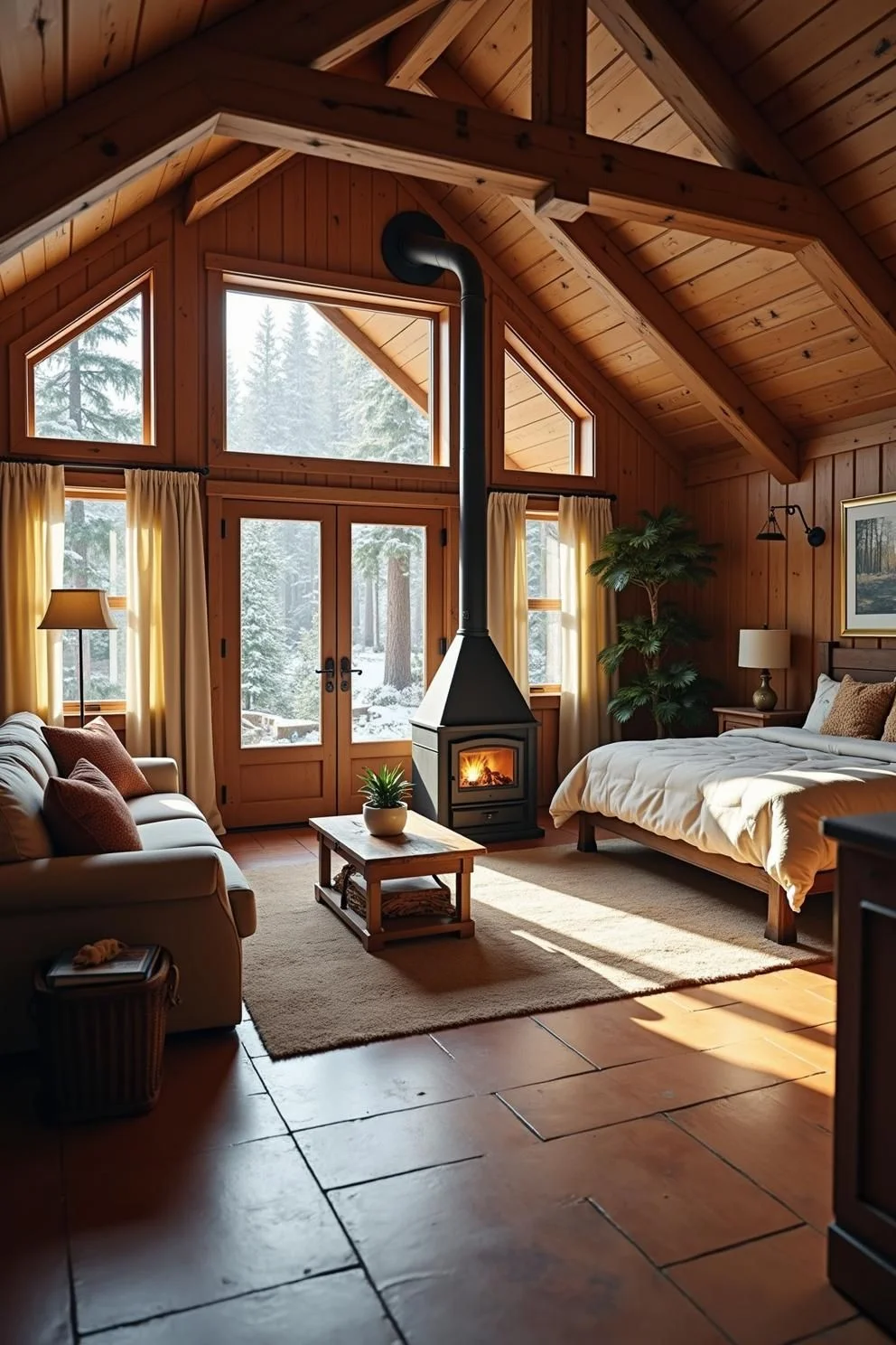A Sunlit Hearthside Cabin for Snuggling
