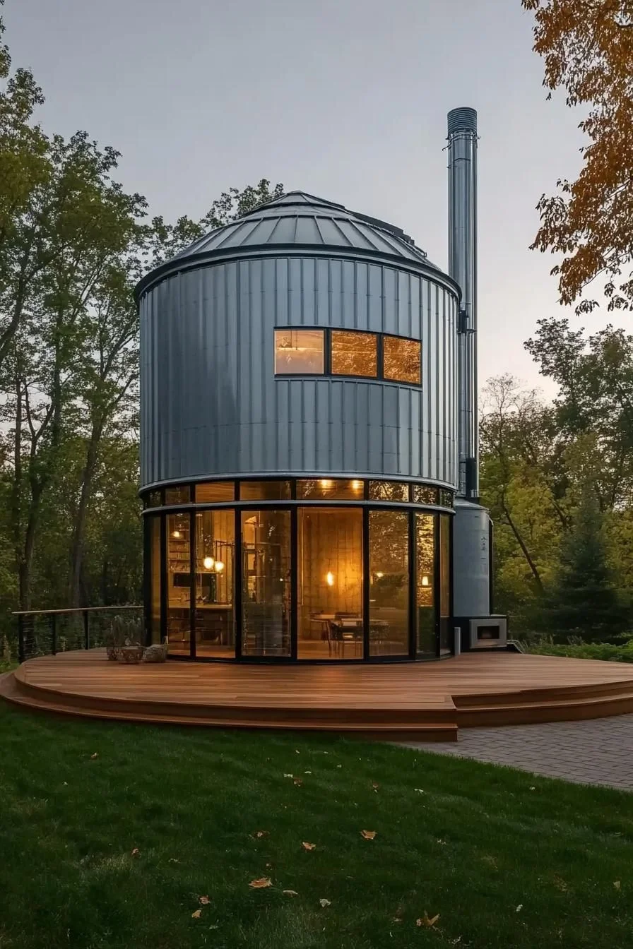 A Silo House on a Fall Evening