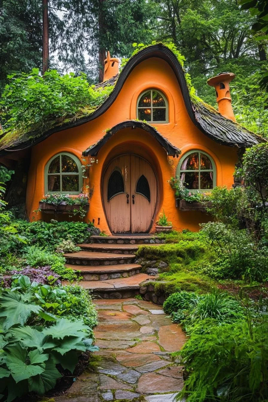 An Orange Cottage With Whimsical Appeal