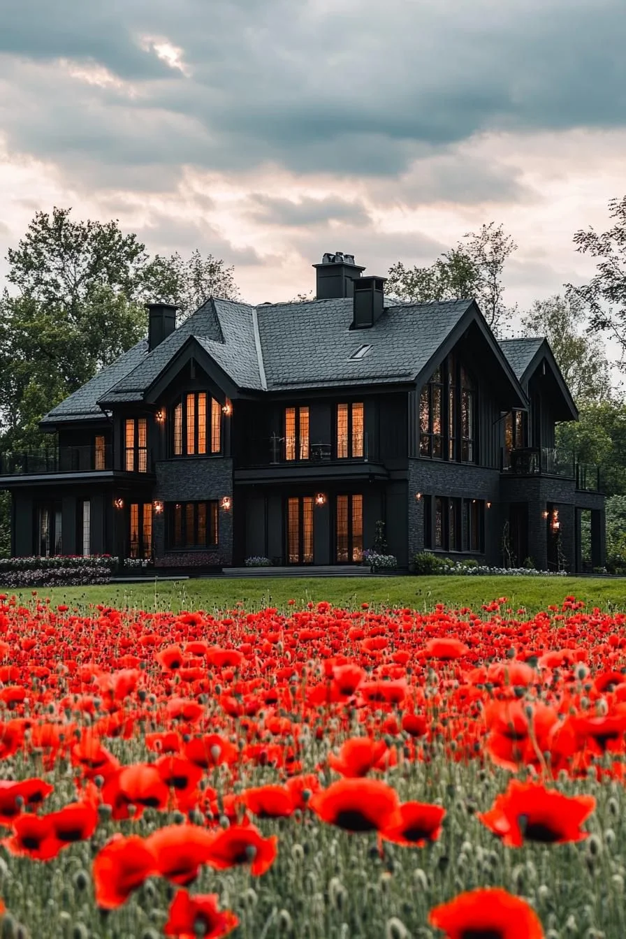 Manor House Framed by Poppy Fields