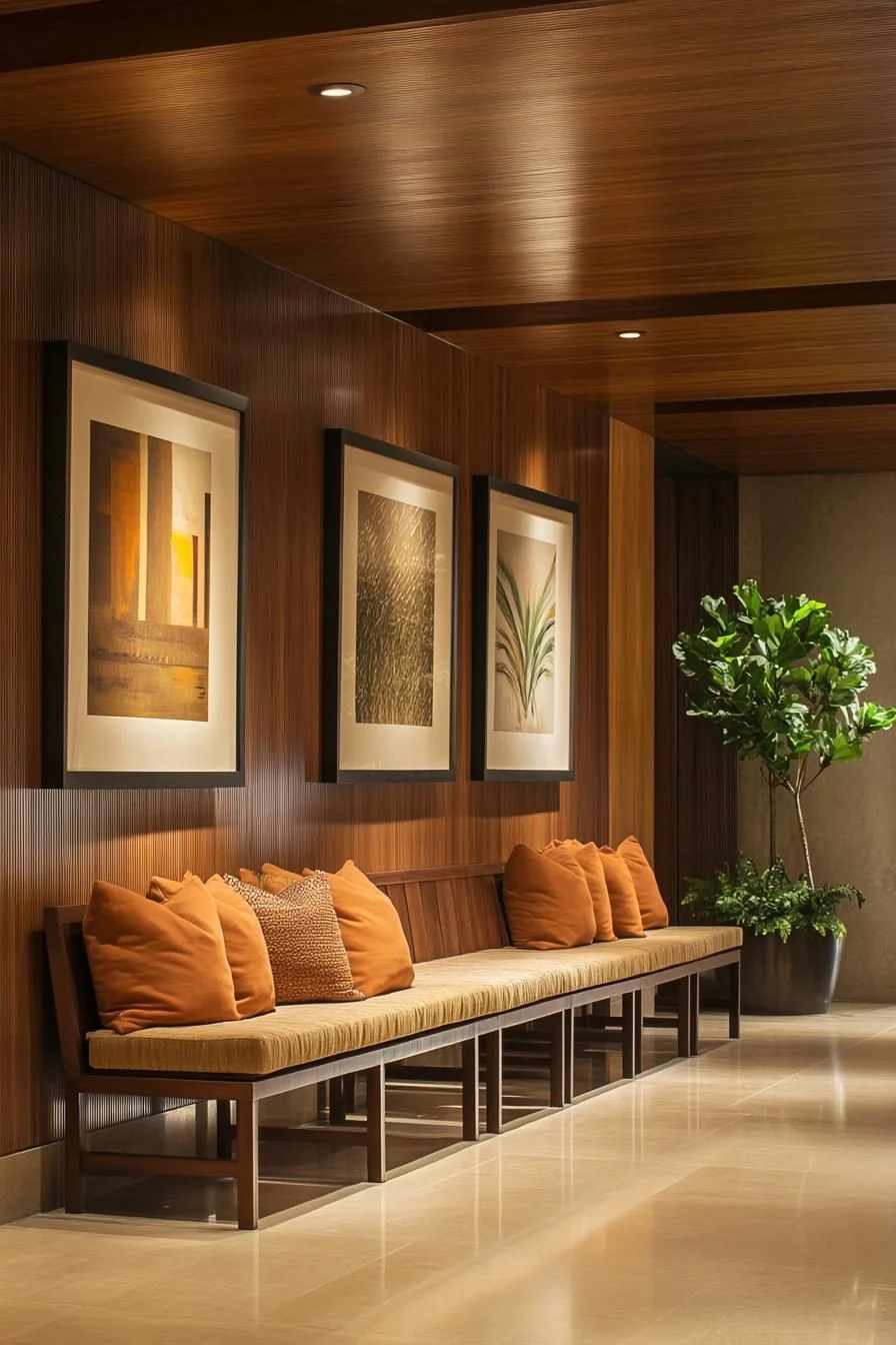 Cozy Lobby Nook With Natural Accents